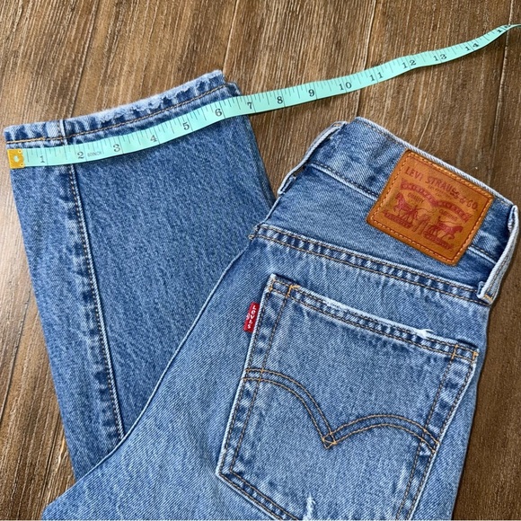 LEVI'S Premium Wedgie Straight Leg High Rise Blue Jeans Ankle distressed - Picture 4 of 13